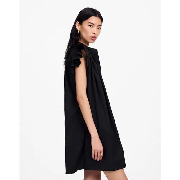 NWT Madewell Flutter Sleeve Button-Front Mini Dress in Poplin Black Size Small - Picture 2 of 8